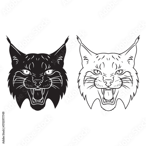Stylish Lynx Silhouette & Lynx Lineart – Lynx Vector Composition with Modern Detailing – Black Vector of Lynx – Vector Set of Lynx