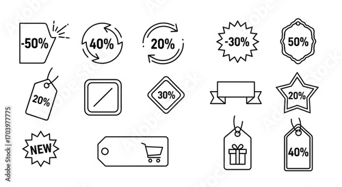 Set of hand drawn discount labels tags stickers and badges for sale and promotion business vector