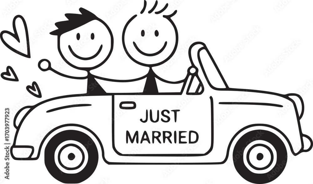 Groom Smile Blushing Bride Romantic Clouds Vector Graphics