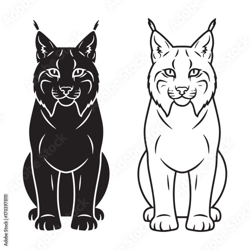 Crisp Lynx Silhouette & Lynx Lineart – Lynx Vector Design with Clear and Sharp Contours – Black Vector of Lynx – Vector Set of Lynx