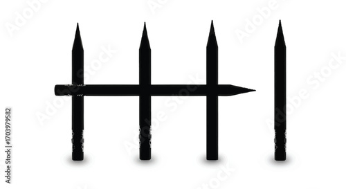 Silhouette of four pencils arranged horizontally and vertically forming abstract shapes vector