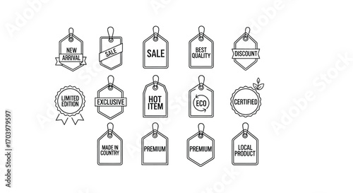 Collection of hand drawn sale price tags labels and badges for retail and e-commerce promotions vector