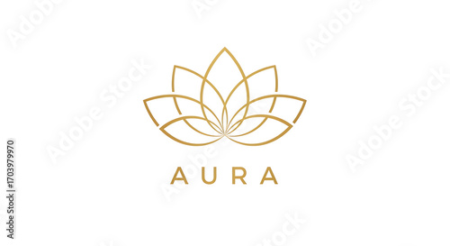 Minimalist Lotus Flower Beauty Logo – Elegant Golden Lotus Symbol on White Background
