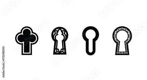 Collection of four distinct vintage keyhole shapes icons for security and access concepts vector