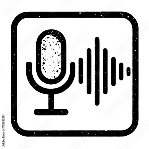 Black & white microphone icon with dynamic sound waves, ideal for audio recording, voice input, speech recognition, podcasting, live broadcast, vocal messaging, digital assistant, and sound control ap