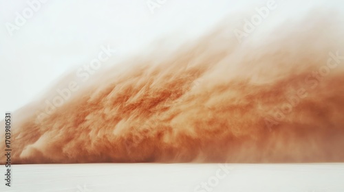 Massive dust storm sweeping across barren desert landscape under a hazy sky.