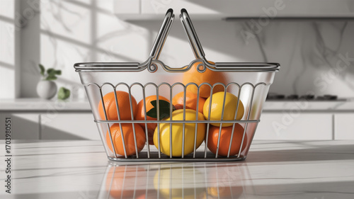 Fresh fruit basket oranges and lemons on kitchen counter top healthy eating lifestyle nutrition vitamin c boost