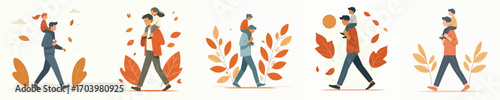 vector carrying her child in autumn