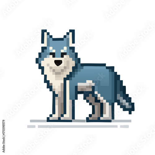 Gray Wolf in Pixel Art Style