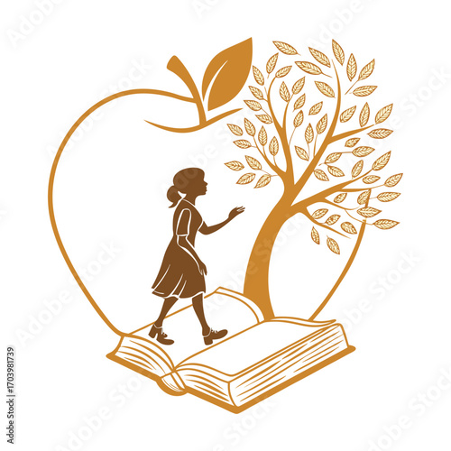 Print Apple plus book silhouette timeless teacher symbol