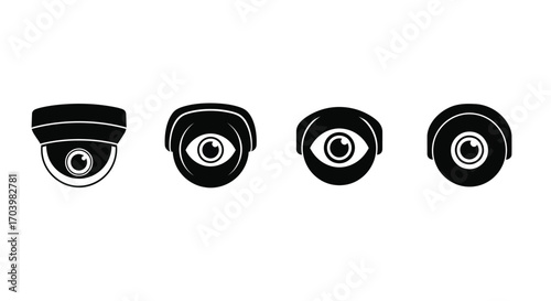 Collection of four hand-drawn style security cameras showcasing surveillance technology and safety measures vector