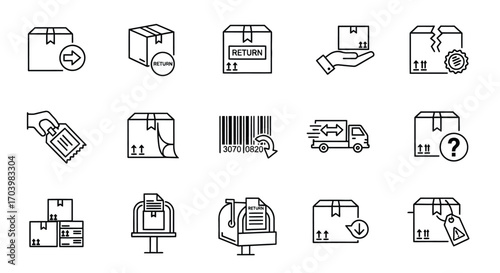 Set of thin line icons representing logistics shipping delivery and package tracking services vector