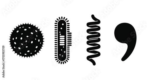 Diverse microscopic shapes and biological forms including bacteria virus and coil vector