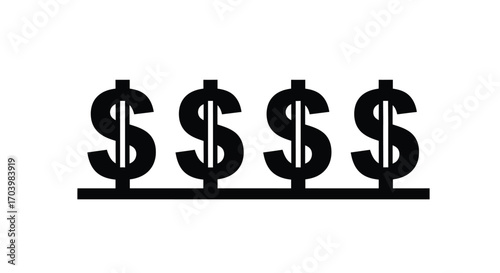 Four bold black dollar signs arranged in a row indicating wealth and abundance vector