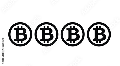 Four bitcoin logos arranged in a row representing cryptocurrency digital asset growth vector