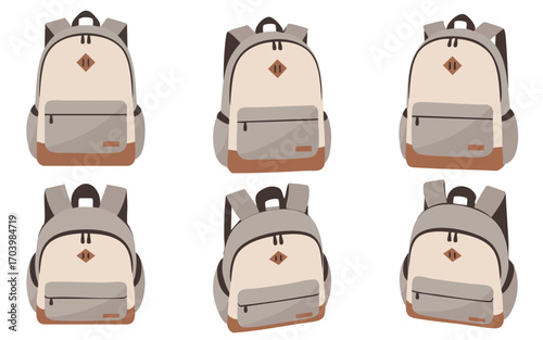 Minimalist vector of a backpack in six different angles
