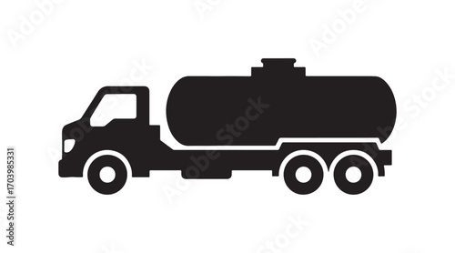 Truck tank graphic. Black shadow. Lateral perspective. Simple vector illustration. Separate item on a white surface. Isolate