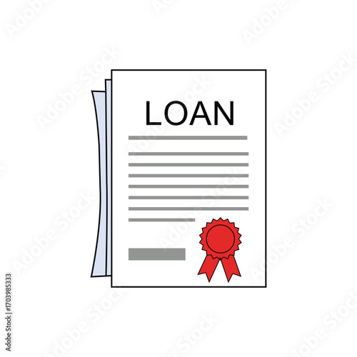 Illustration of a loan document with a seal representing financial agreement and lending processes in business and finance