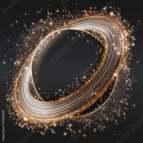 Abstract Glowing Light Ring with Sparkles on Dark Background