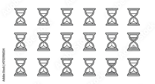 Hourglass icons collection set sand timer symbols representing time passing moments elapsed seconds minutes hours vector
