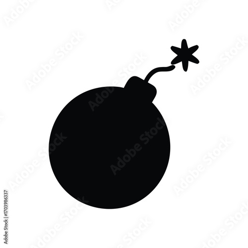 Black bomb with a burning fuse, ready to explode on white background