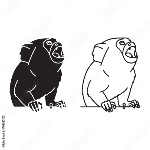 Balanced Marmoset Silhouette & Marmoset Lineart – Marmoset Vector Art with Even and Consistent Outlines – Marmoset Illustration – Silhouette and Lineart Set of Marmoset