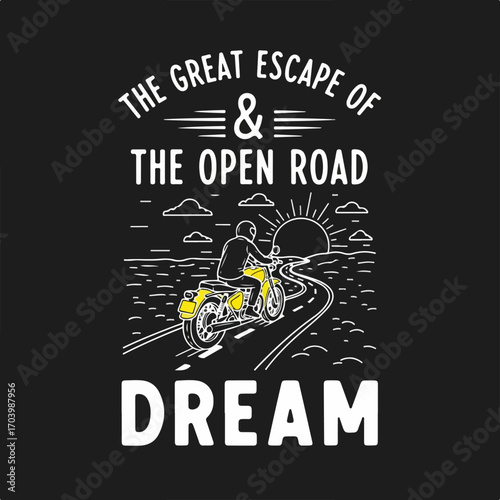 The Great Escape: Motorcycle Rider on an Open Road Towards the Sunset, Dreaming of Freedom and Adventure
