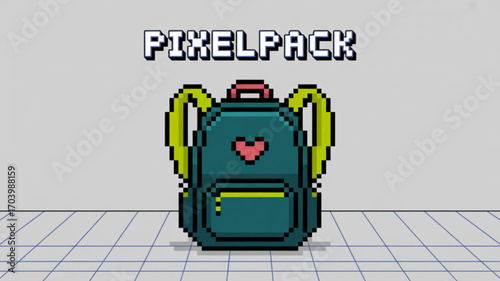 Pixel art backpack vector illustration, cute school bag clip art, pixelated rucksack design, pixel backpack icon