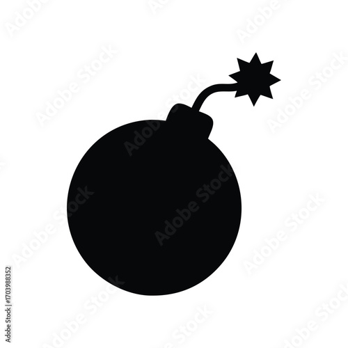 Black bomb with a burning fuse, ready to explode on white background