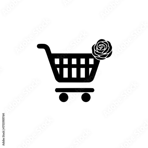Shopping cart with rose flower icon representing romantic gifting floral sales and luxury offers