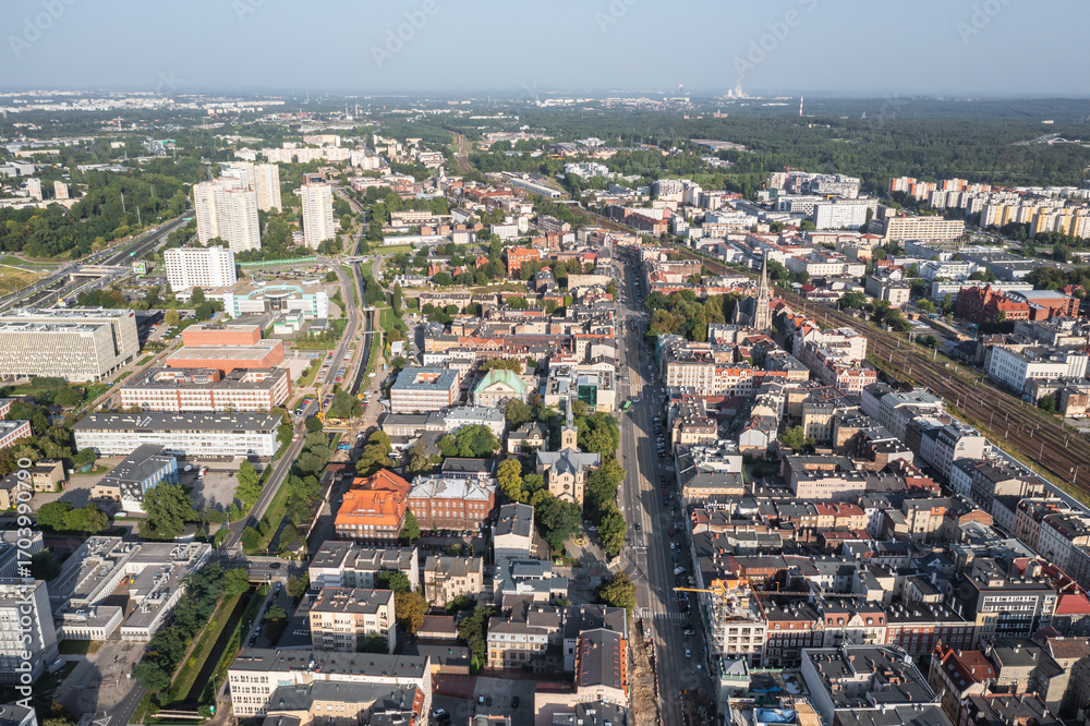 Fototapeta premium Aerial drone photo of Katowice city, Silesia region of Poland