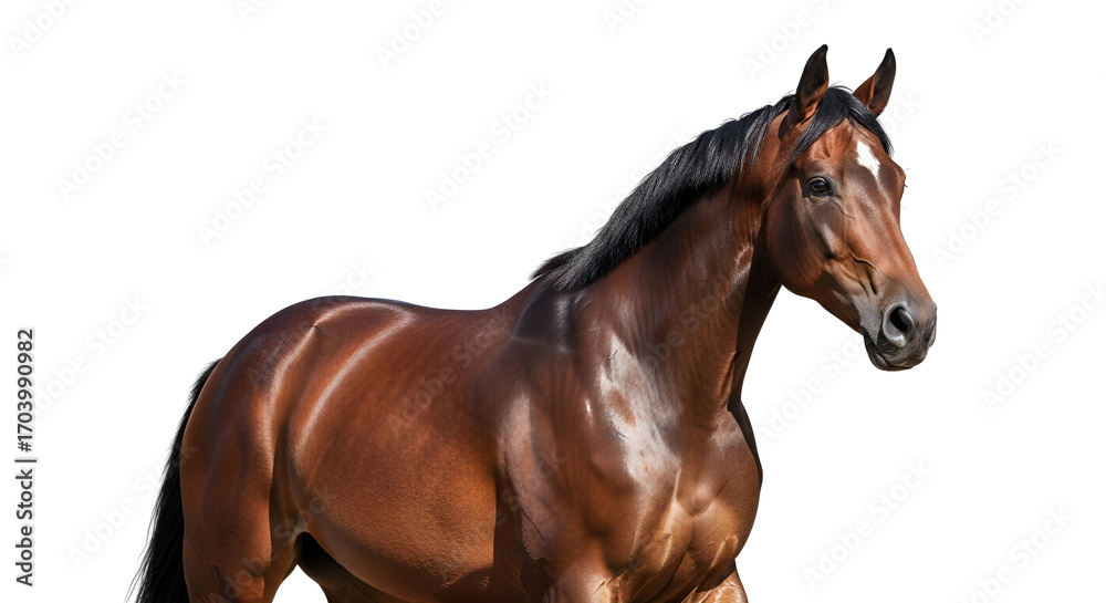 Obraz premium Chestnut horse portrait in profile isolated PNG with Transparent Background