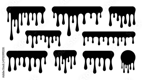 Black Ink Drips and Splatters on White Background