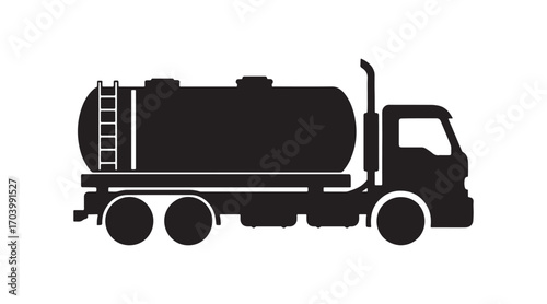 Tank truck symbol. Dark outline. Profile view. Basic vector graphic illustration. Standalone object on a white backdrop. Isolate

