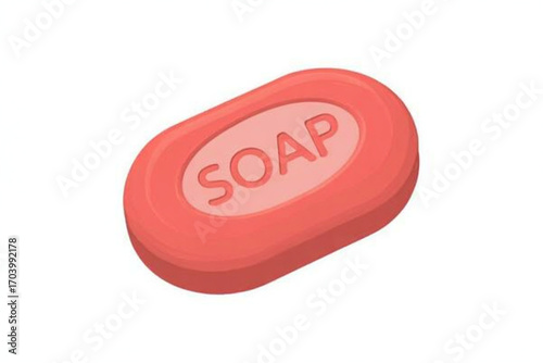 A single bar of pink soap with the word "SOAP" embossed on it, isolated on a white background.