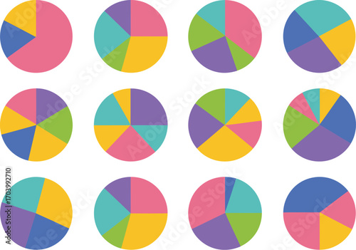 Colorful pie charts data visualization business presentations