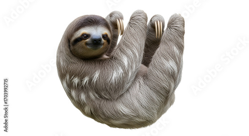 Cute smiling sloth hanging on a branch isolated PNG with Transparent Background