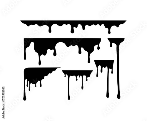 Black Dripping Paint Elements on White Background