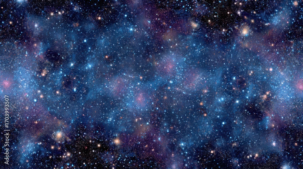 Obraz premium An expansive view of a galaxy showcases a vibrant tapestry of stars and cosmic dust, bathed in the soft glow of starlight against a deep blue backdrop.