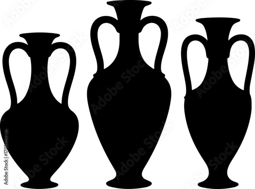 Sketch of three antique amphorae and vases vector illustration