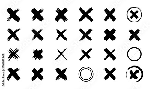 Collection of Black "X" Marks and Circles on White Background