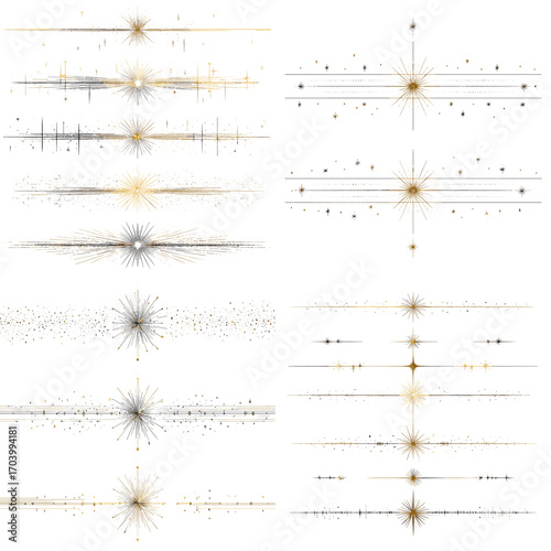 Elegant divider illustration with sparkling stars and glowing light effects in gold and silver tones, perfect for invitations, celebration, and festive decoration.