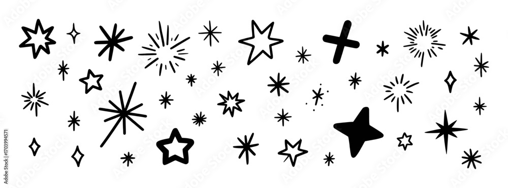 Fototapeta premium A Collection of Hand-Drawn Stars and Sparkles on a White Background
