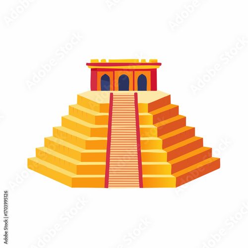 Ancient Golden Pyramid Temple with Red Roof