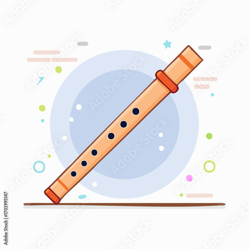 Beige Wooden Flute On Floor With Blue Circle Background