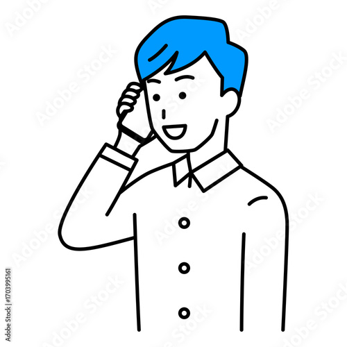スマートフォンで話す若い男性