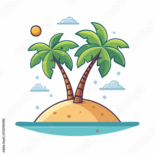 Pixel Art Tropical Island With Palm Trees And Sun