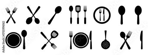 Collection of Black and White Kitchen Utensil Icons