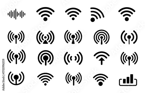 Collection of Black and White Wireless Signal and Wi-Fi Icons