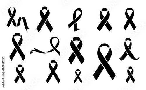 Collection of Black Ribbons Symbolizing Mourning and Support